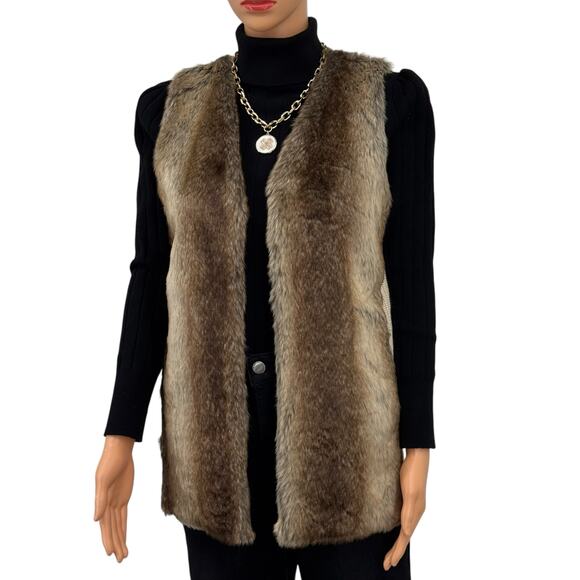 Liz Claiborne Womens Faux Fur Sweater Vest with Knit Back Size S Pockets - Picture 3 of 13